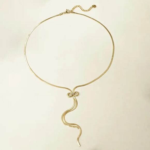 NEW Gold Coquette Bow Necklace – Stainless Steel Y-Shape with Rhinestones - Picture 3 of 3